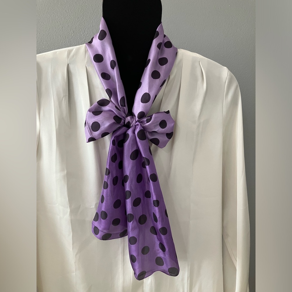 100% silk scarf hair tie purple black polka dot